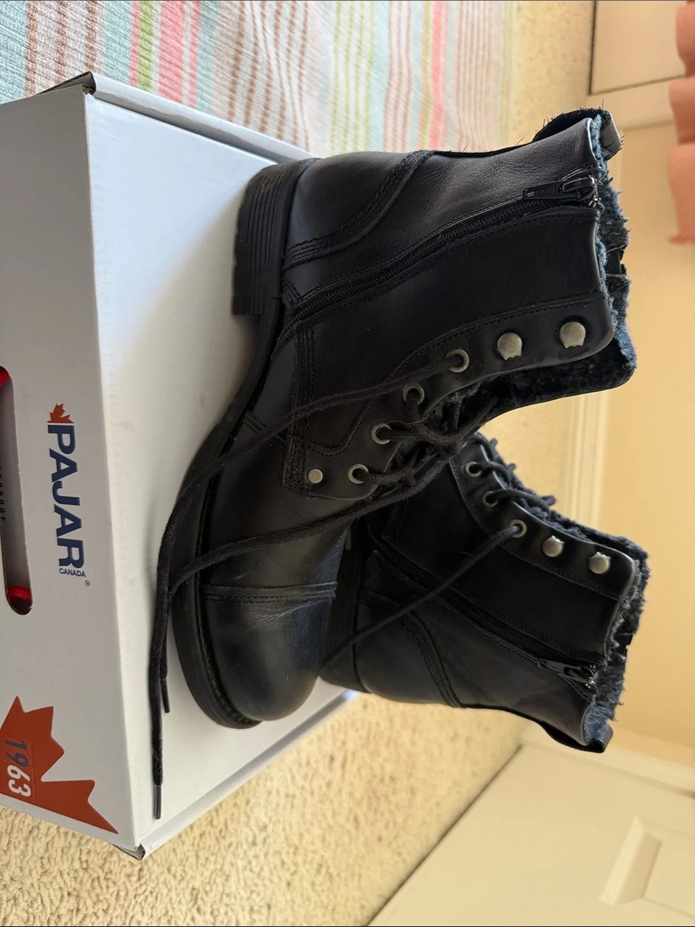 Pajar EU43 Men's Black Leather Lace-Up Ankle Boots with Fur Lining